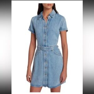 NWT 7 FOR ALL MANKIND Womens Blue Belted Button Front Short Shirt Dress M